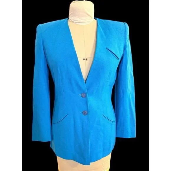 Kasper Vintage Long Blazer Sz. 6 Lined 2-Button Front Wool Career - Picture 2 of 13